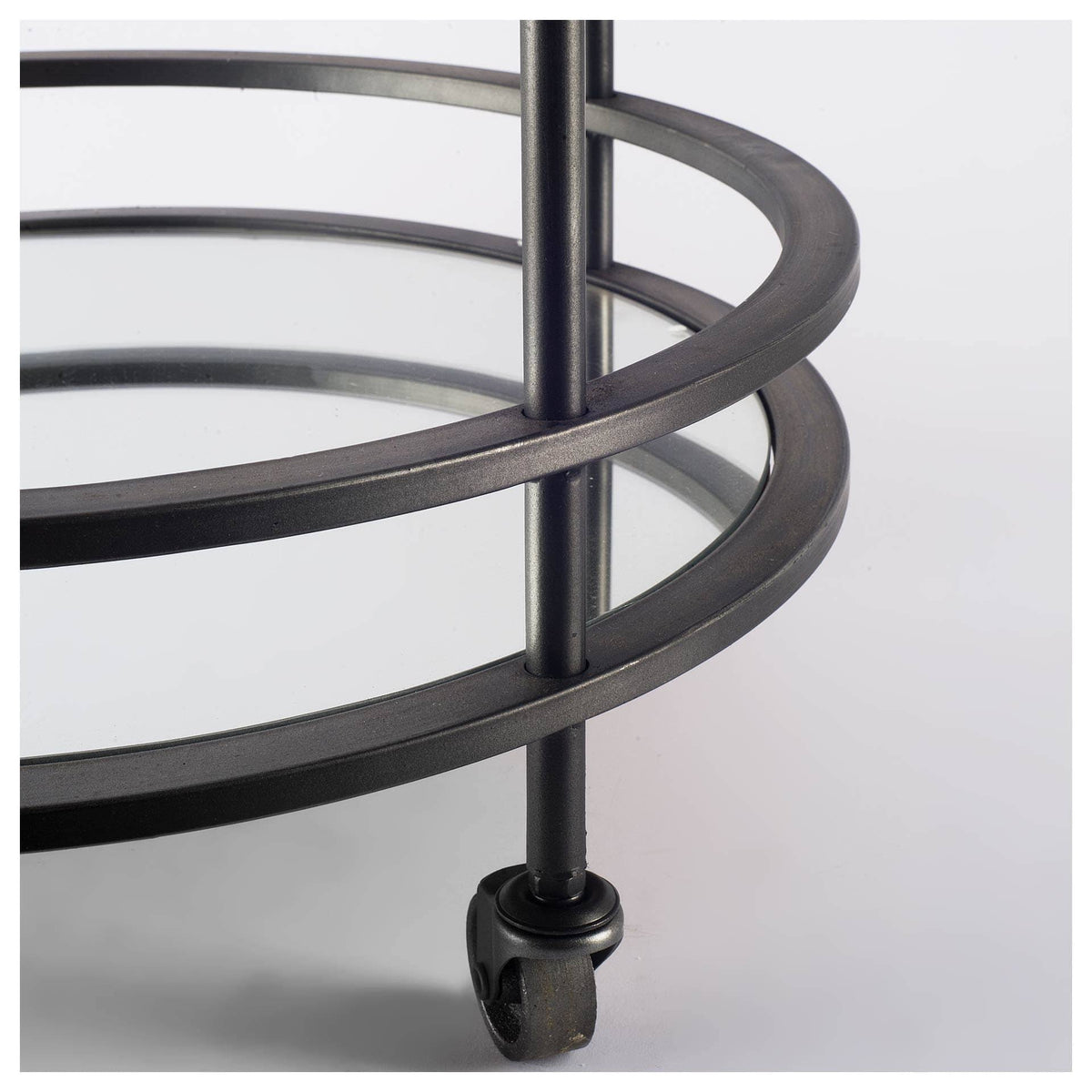 Black Metal Two-Tier Glass Shelf Bar Cart Q929879