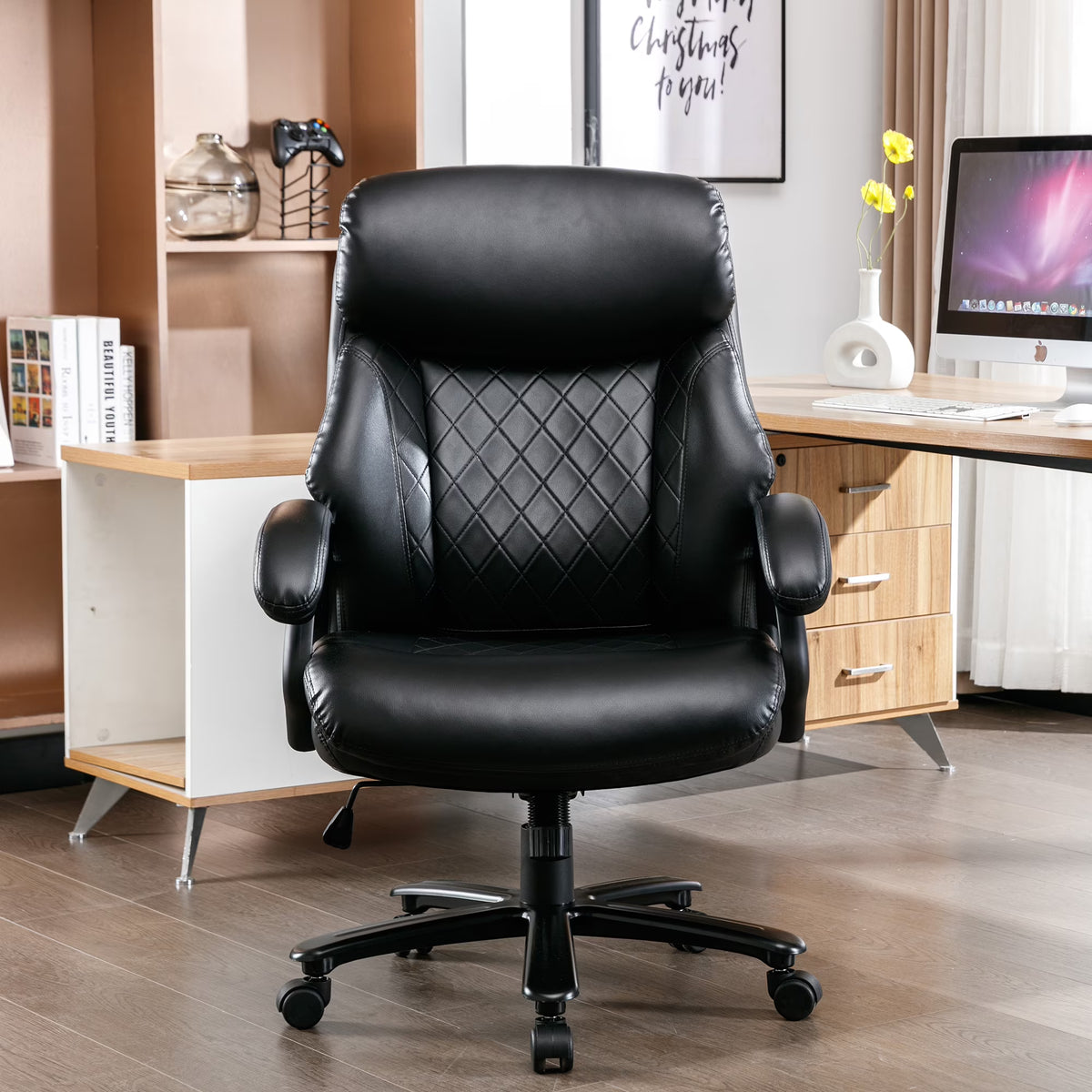 Heavy Duty High Back Ergonomic Leather Office Chair, Black L109863