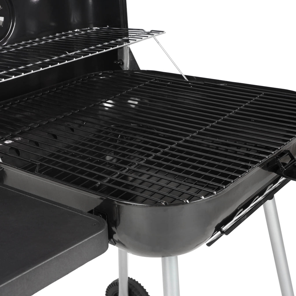 22 Square Steel Charcoal Grill with Foldable Side Shelf, Black Y625