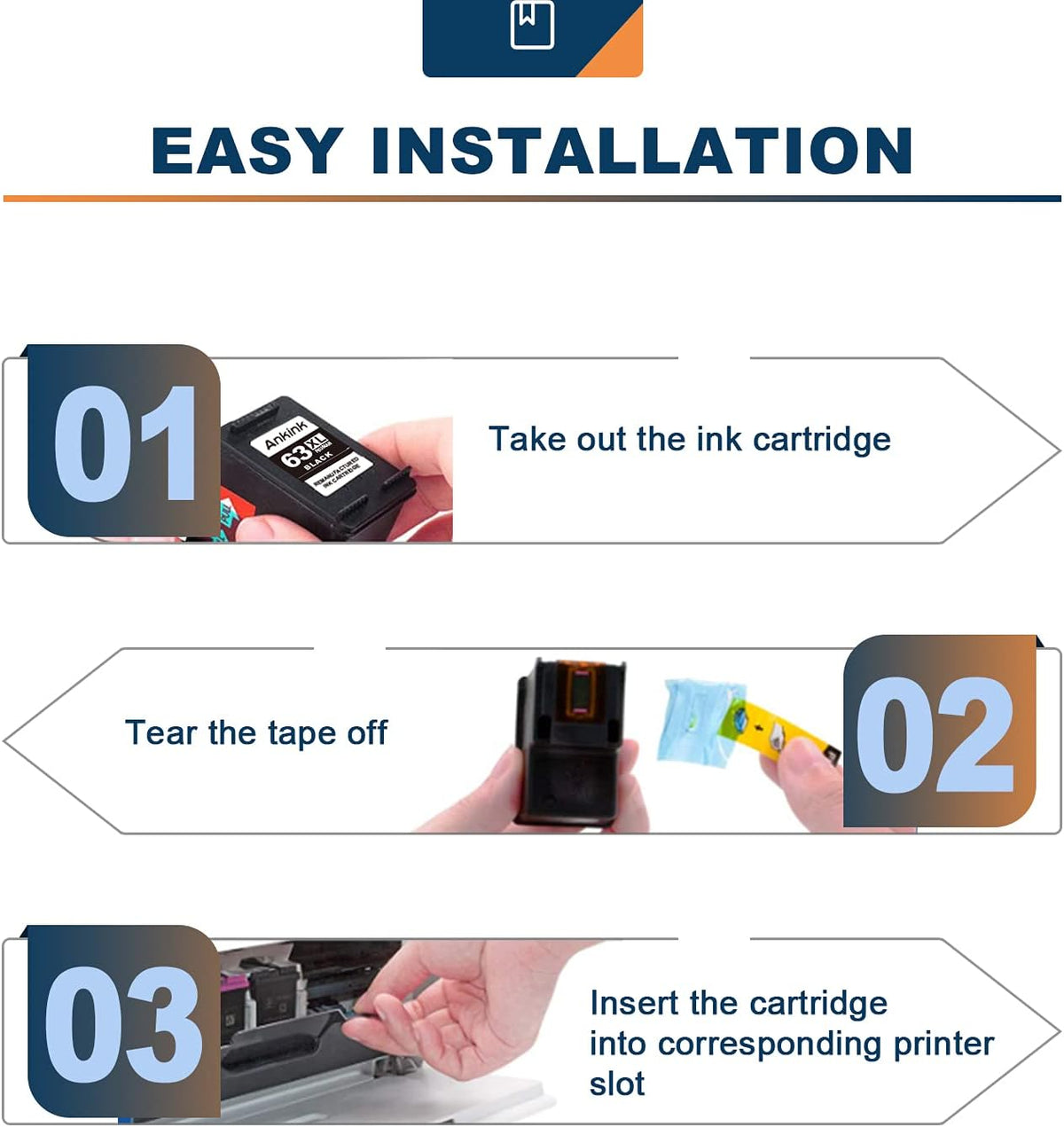 Black Ink Cartridges 2 Pack for HP 63 XL Printer E134791