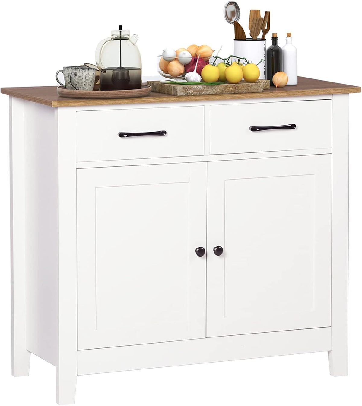Ivory White Sideboard Buffet Storage Cabinet with 2 Drawers, 1 Adjustable Shelf, 2 Doors V92326