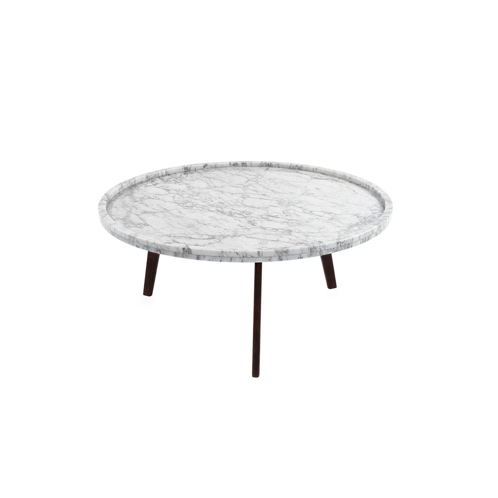 Round White Marble Coffee Table with Walnut Legs G8425
