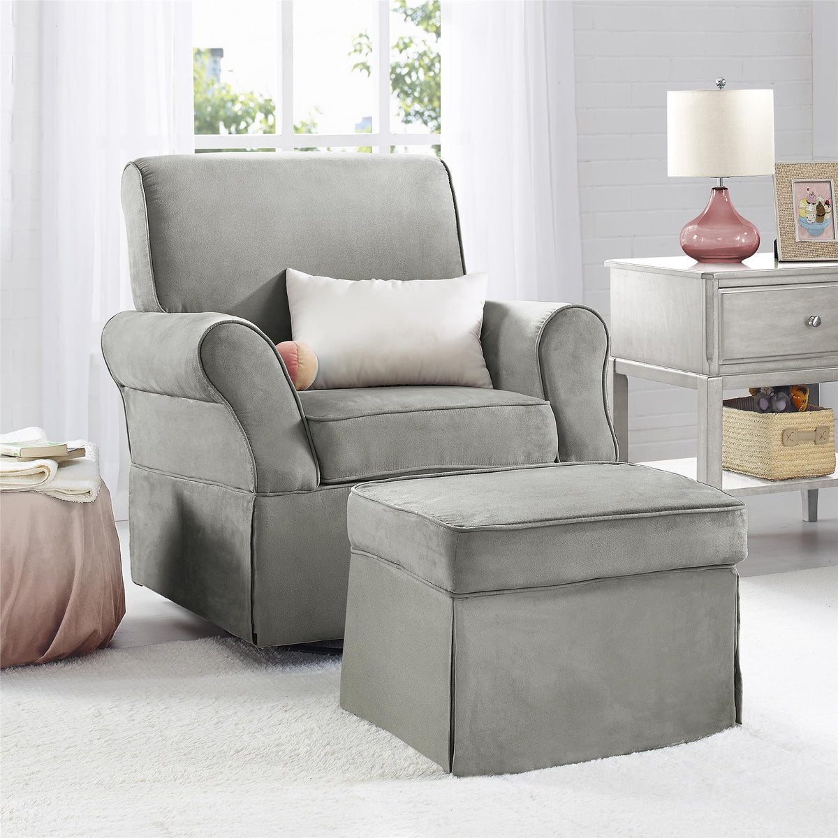 Gray Microfiber Swivel Glider Chair & Ottoman M1271