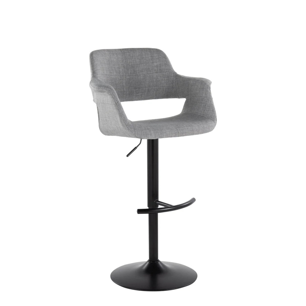 Adjustable Swivel Barstool in Black Metal and Light Grey Fabric A827