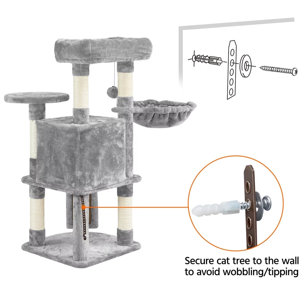 Light Gray Multilevel Cat Tree Tower with Condo and Perches C66100