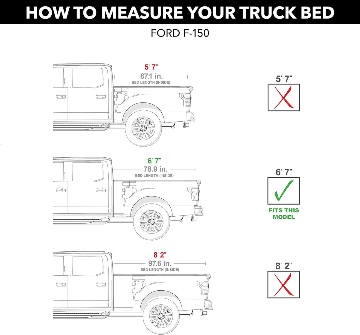Hard Tri-Fold Truck Bed Tonneau Cover for Ford F-150 6' 7" Bed G53108