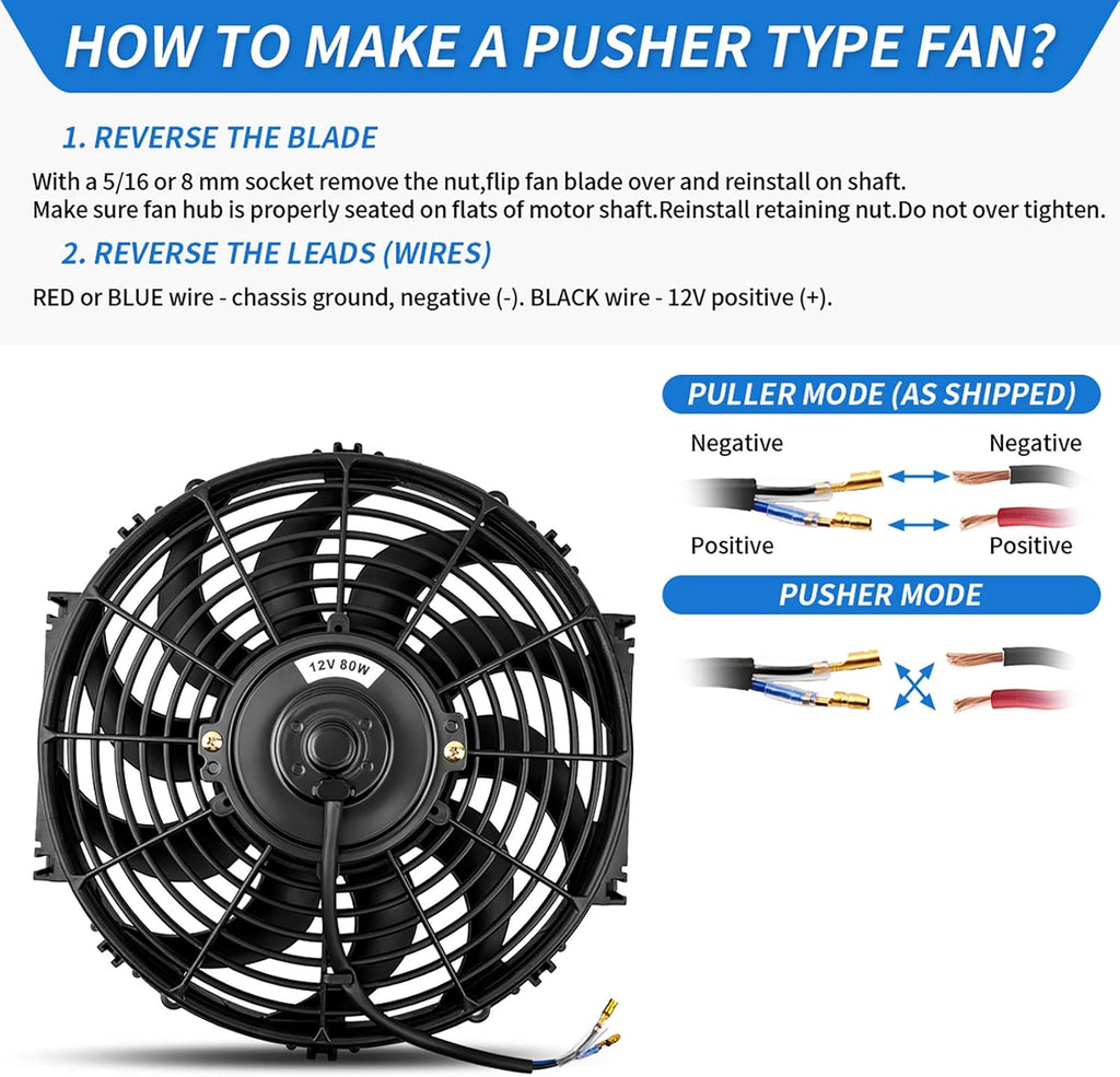 2x12 Inch Electric Radiator Cooling Fan 1750 CFM 12 Volts 80 Watts Pack of 2 U1468