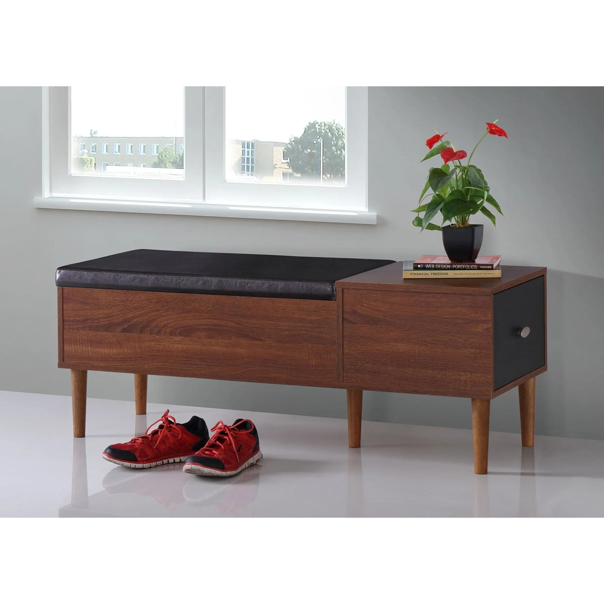 Grey Fabric Shoe Storage Bench M5628