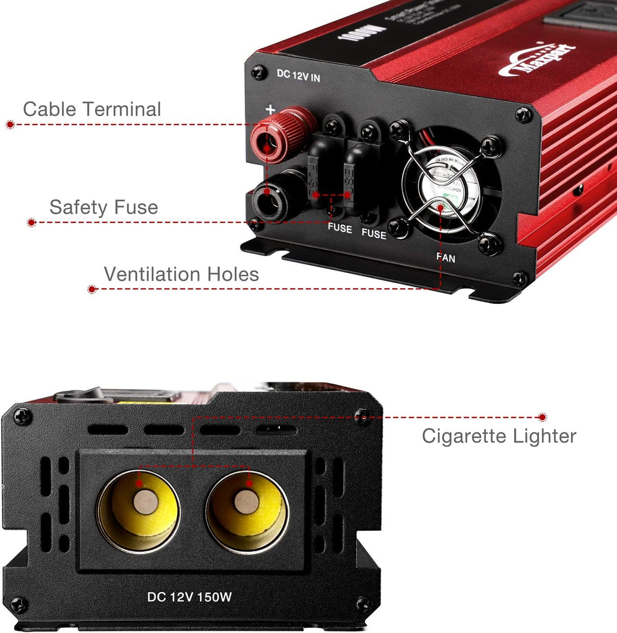 1000W Power Inverter 12v to 110v AC Dual AC Outlets 2.4A USB Pack of 2 T303