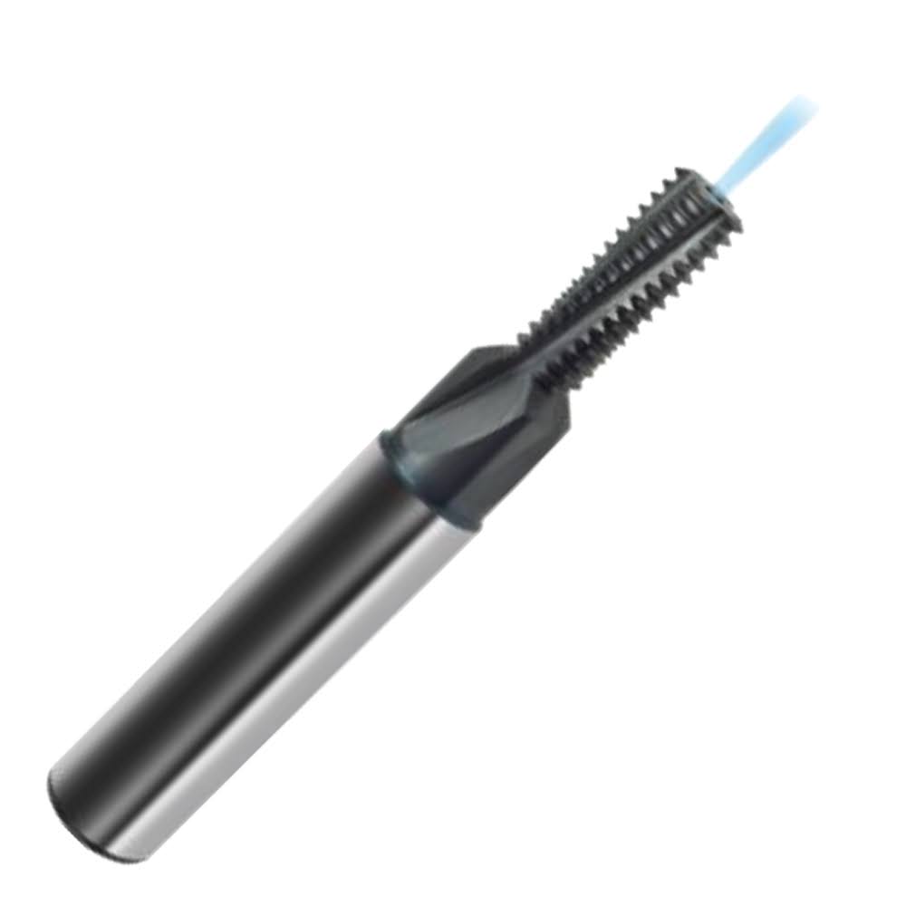 1/4-28 Spiral Flute 2xD Carbide Thread Mill with Countersink, 4 Flutes, TiCN Coated, Coolant Through J25657