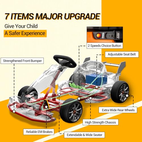 24V Kids Electric Go Kart with Dual 200W Motors, Adjustable Seat, Anti-Skid Tires, LED Lights, Orange G2507