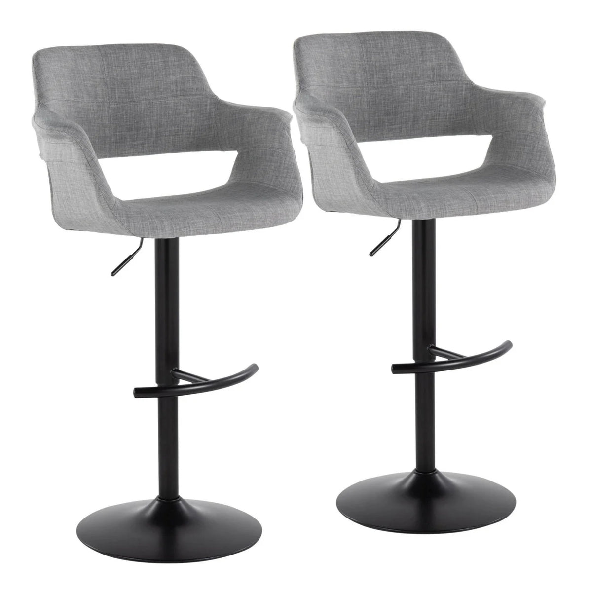 Adjustable Swivel Barstool in Black Metal and Light Grey Fabric A827