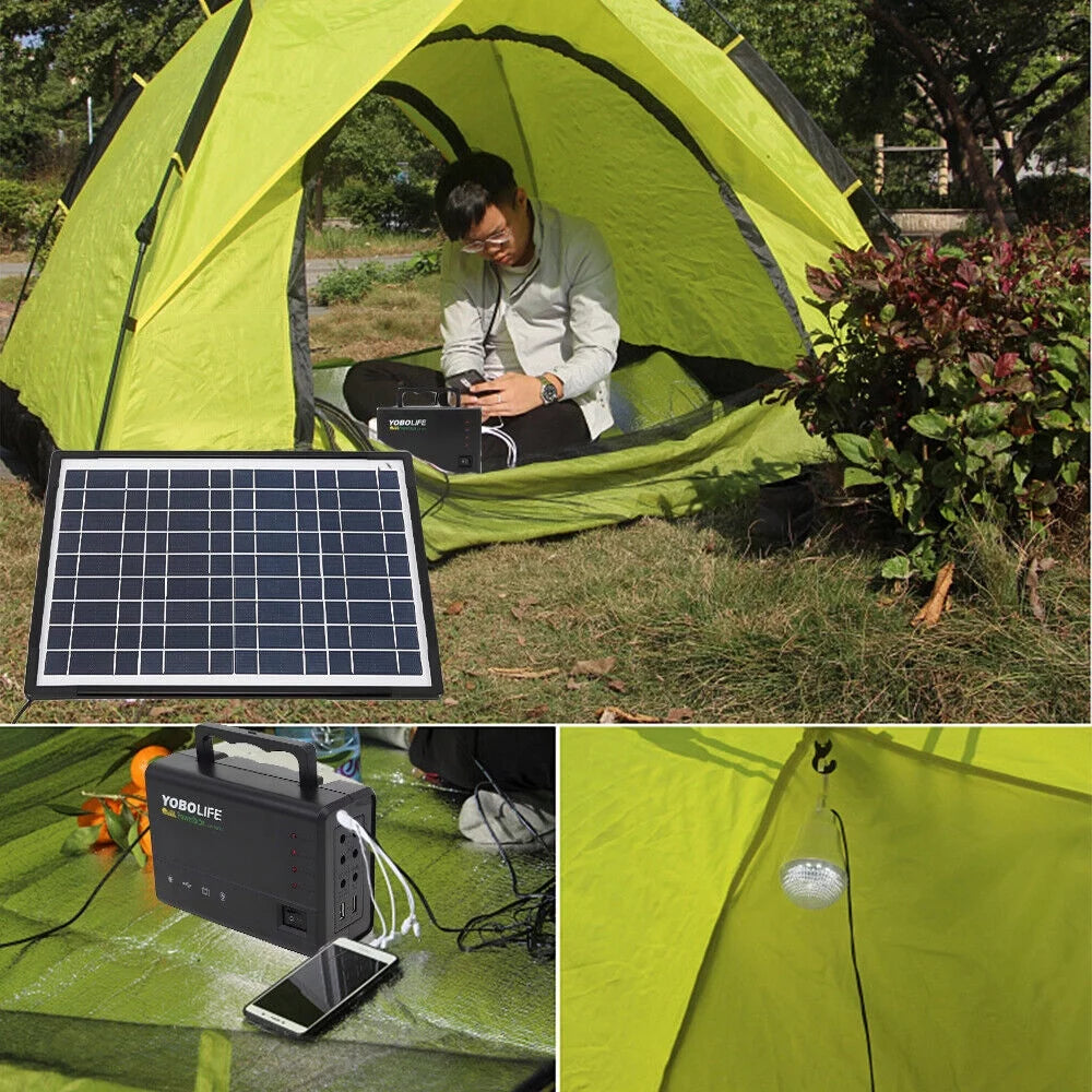 Solar Panel Generator System Portable Home Kit LED Light 12V USB Charger Camping D2632