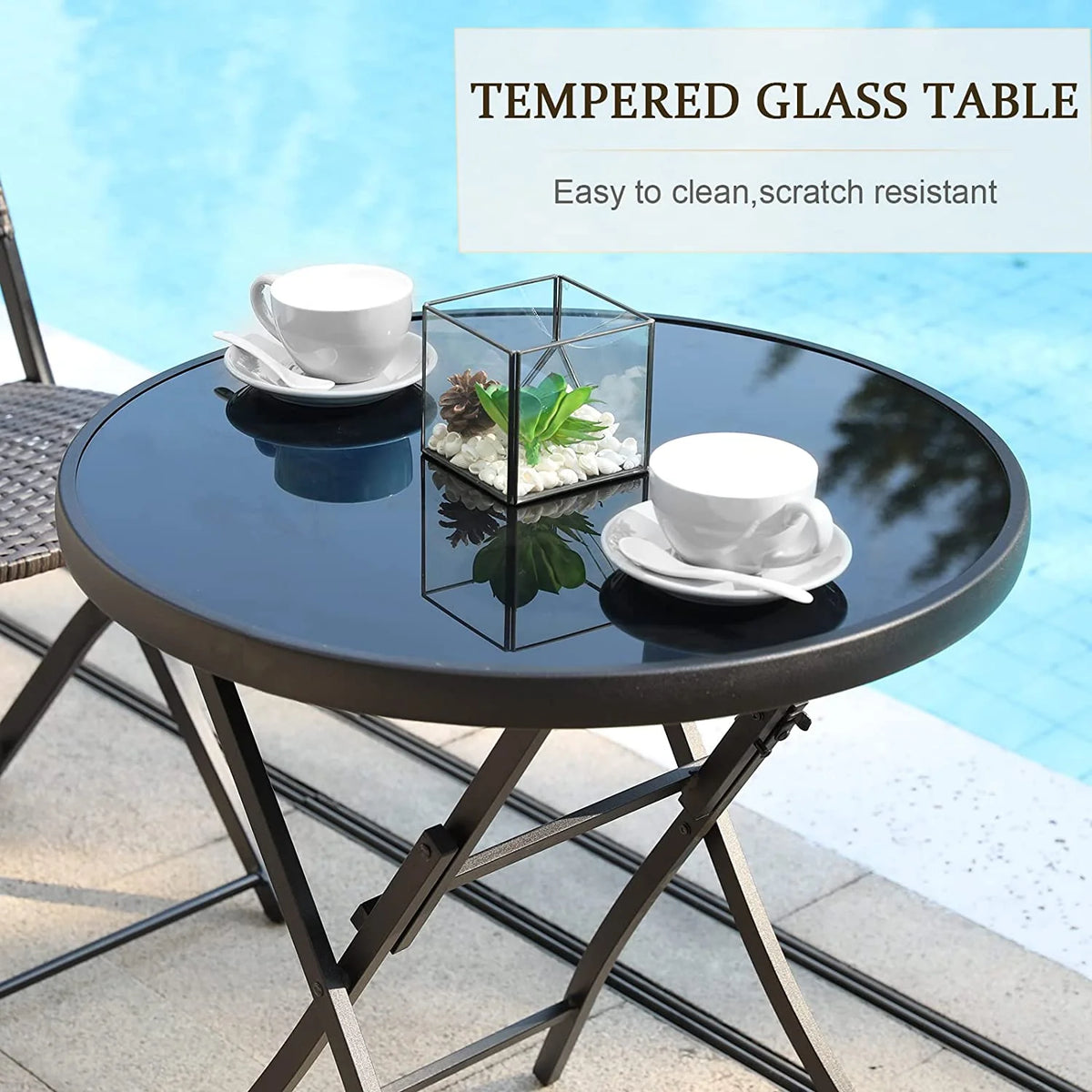 3 Pieces Wicker Patio Bistro Set with Folding Round Table and Chairs I810
