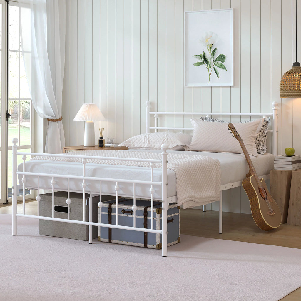 White Full Size Metal Platform Bed Frame with Headboard Footboard C823