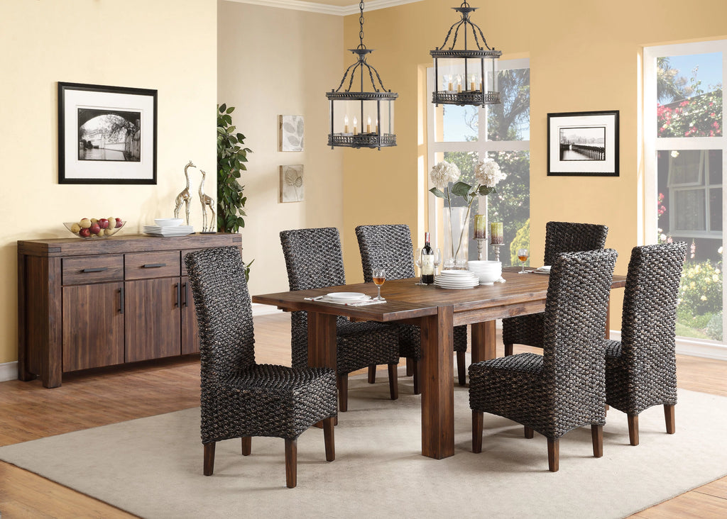 8PC Rectangle Table 6 Water Hyacinth Chair Sideboard Dining Set Acacia Rustic Brown R614675